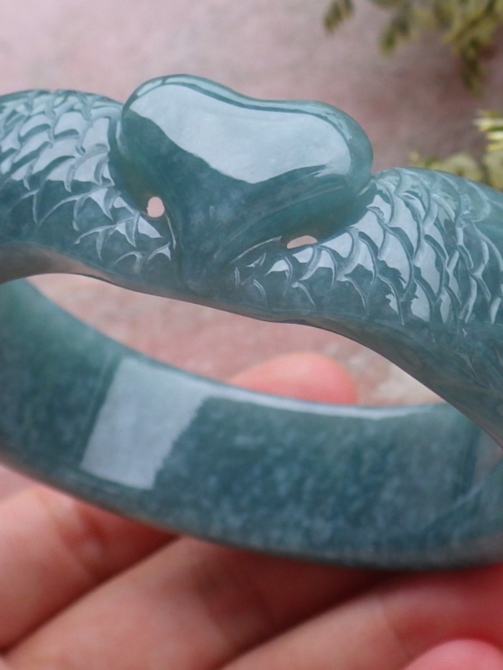 59mm Certified Hand Carved Natural A JADE Jadeite Love Heart Bangle Bracelet